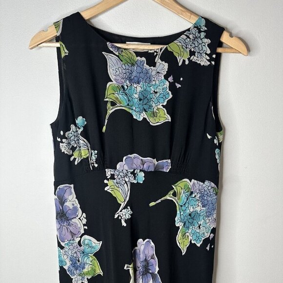 Talbots Vintage Dress Black Fairy Romantic Floral 100% Silk MIDI Sleeveless Sz 6 - Picture 2 of 13